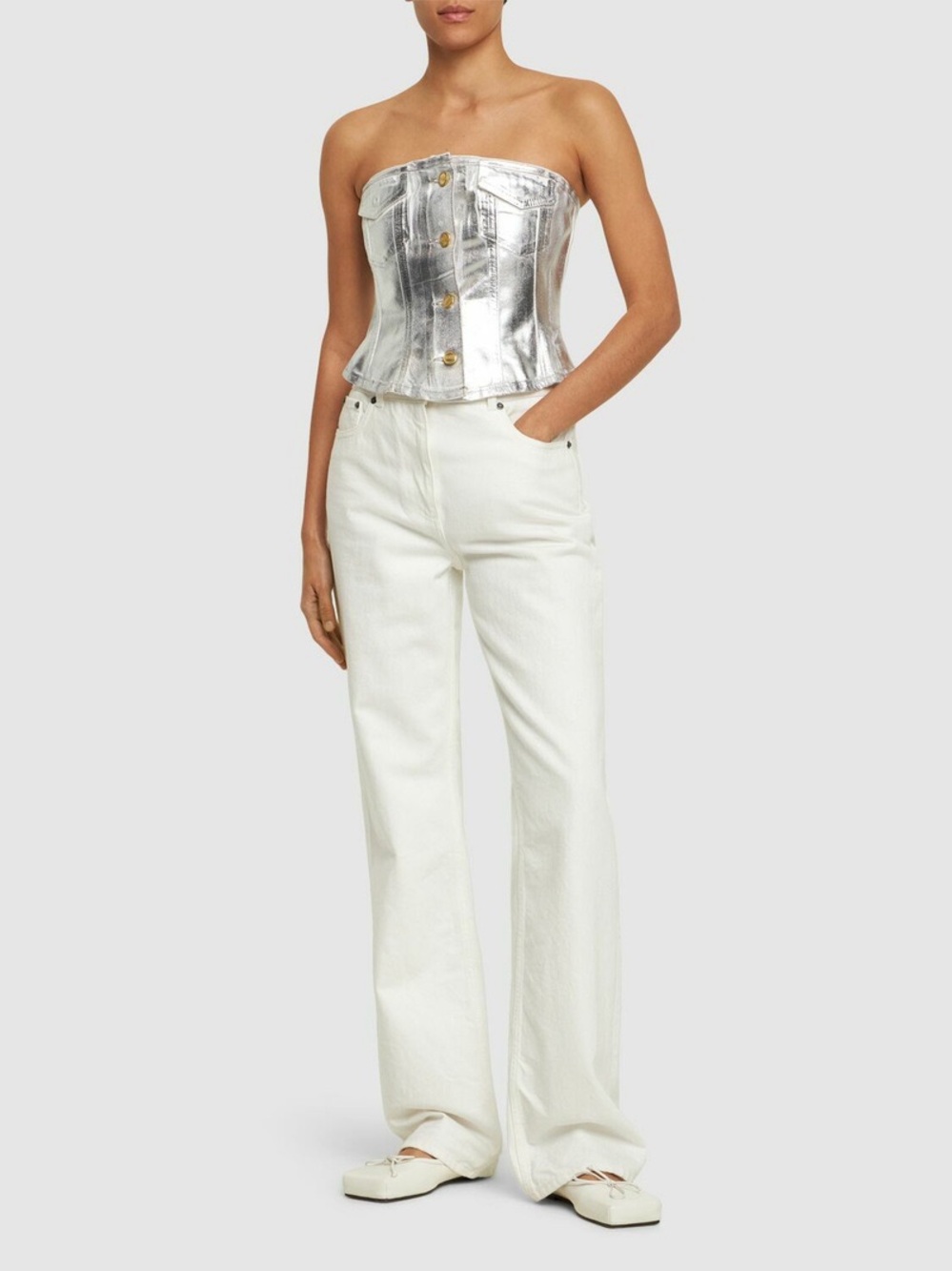GANNI - Foil Coated Denim Corset Top